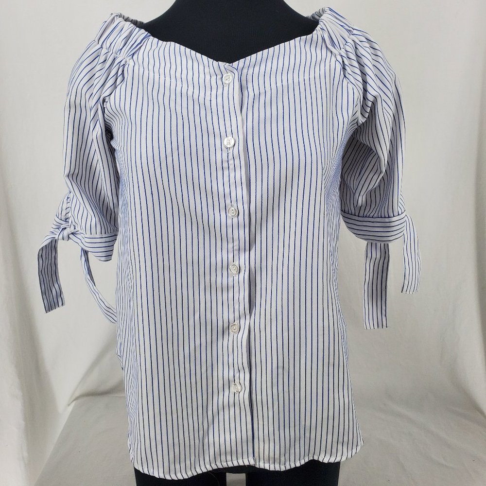 Haute Project LA Top Off Shoulder White Blue Small